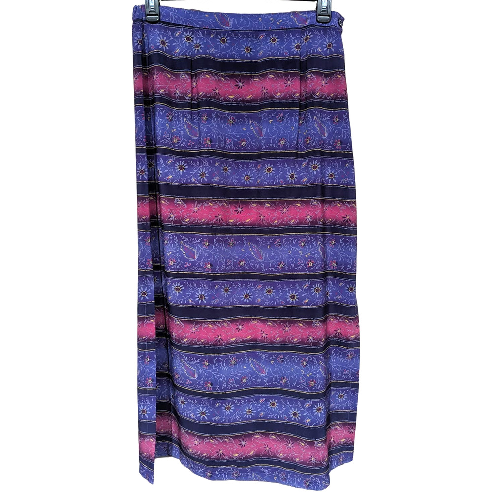 Karen Scott sz 14 Purple Striped Floral Pattern Maxi Dress Flowy Chiffon